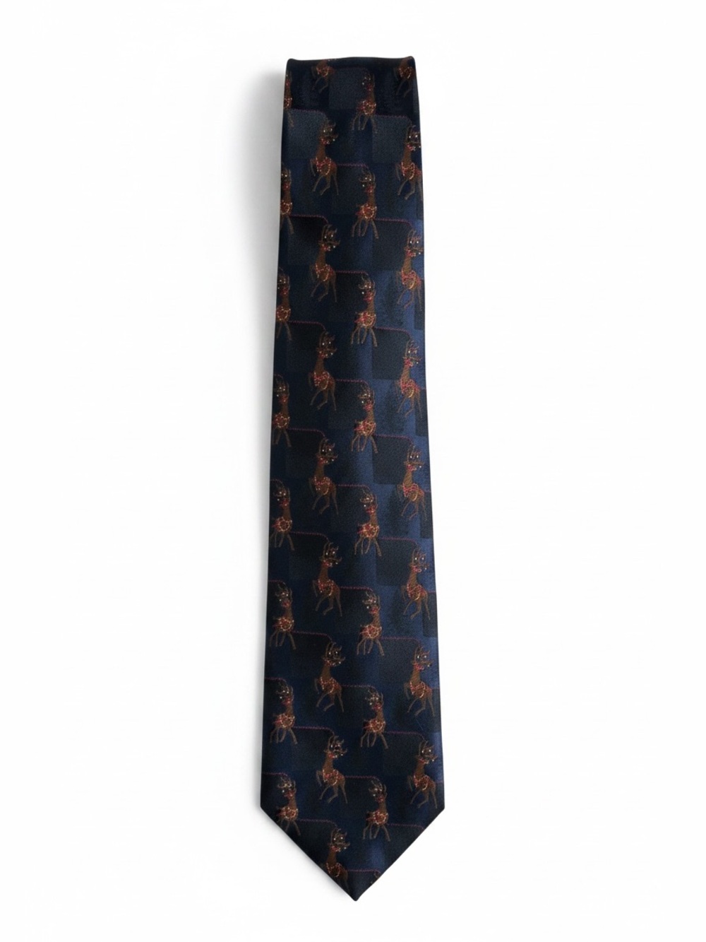 Pierre Cardin Vintage Christmas Tie Navy Reindeer Silk Holiday Party Necktie
